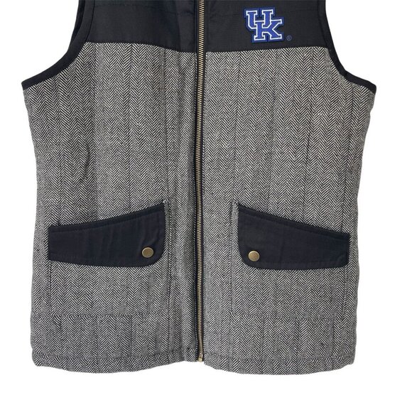 Kentucky Wildcats Vest Womens S Full Zip Black Gray Quilted Herringbone Preppy - Picture 10 of 16